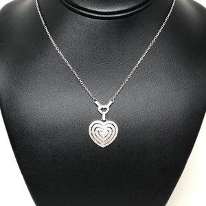 CZ Studded Heart w Heart Bale on a Sterling Chain